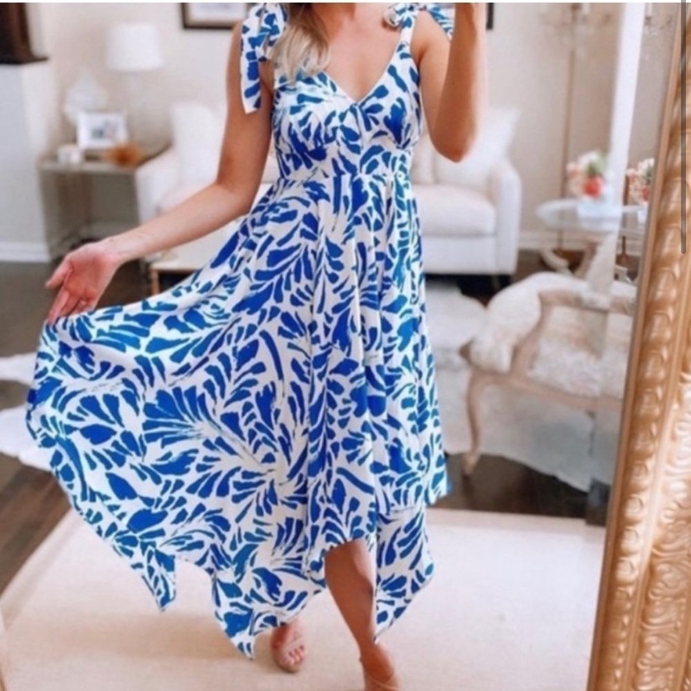 Alexis For Target Botanical Blue Asymmetric Dress XS